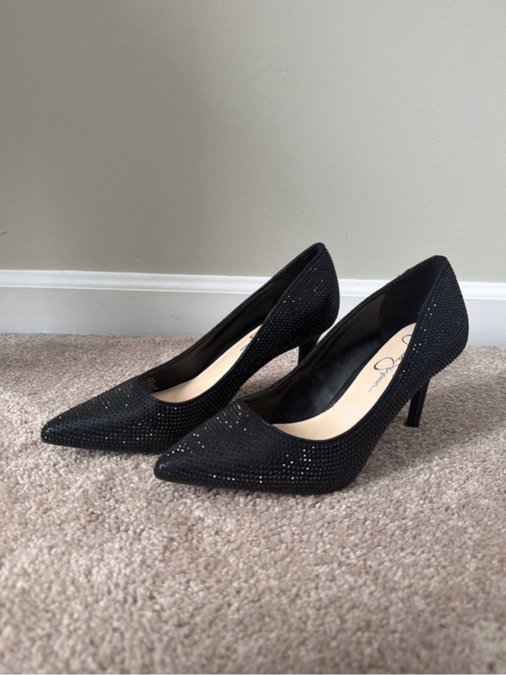 Women’s Jessica Simpson Black Rhinestone Pointed-Toe Pumps